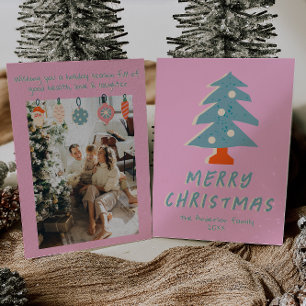Cartes Pour Fêtes Annuelles Vintage bleu rose coloré Funky Tree Noël
