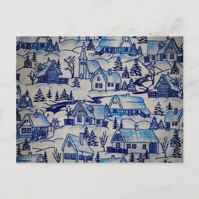 Cartes Pour Fêtes Annuelles Vintage Blue Christmas Village (Devant)