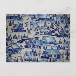 Cartes Pour Fêtes Annuelles Vintage Blue Christmas Village