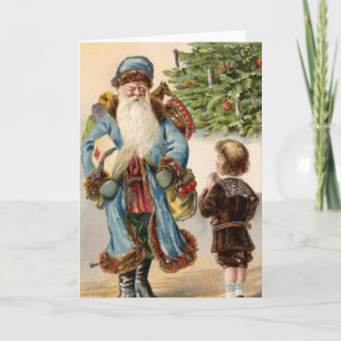 Cartes Pour Fêtes Annuelles Vintage Blue Père Noël