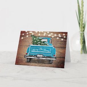 Cartes Pour Fêtes Annuelles Vintage Blue Truck Russe String Lights Noël