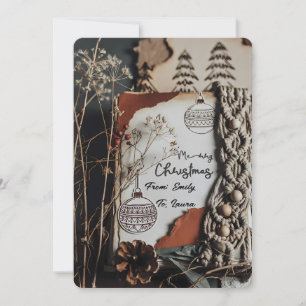 Cartes Pour Fêtes Annuelles Vintage Bohème Rustique Macramé Noël Texte Personn