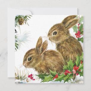Cartes Pour Fêtes Annuelles Vintage Bunnies De Noël À Holly