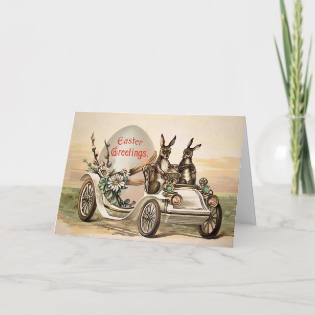 Cartes Pour Fêtes Annuelles Vintage Bunnies Driving Easter Card (Devant)