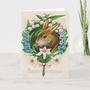Cartes Pour Fêtes Annuelles Vintage Bunny Floral Wreath Salutations de Pâques
