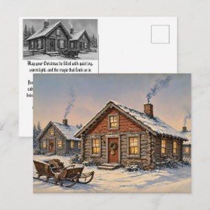 Cartes Pour Fêtes Annuelles Vintage Cabin Noël • Le traîneau de Santa & Conviv