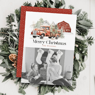 Cartes Pour Fêtes Annuelles Vintage Camion de la ferme rouge Grange Noël Photo