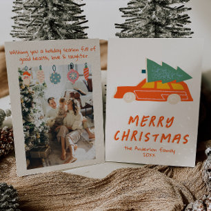 Cartes Pour Fêtes Annuelles Vintage Camion Rouge Funky Noël Abstrait