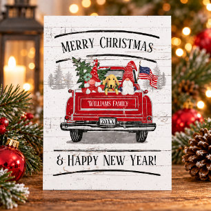 Cartes Pour Fêtes Annuelles Vintage Camion Rouge Gnome Chien Couple Noël Patri