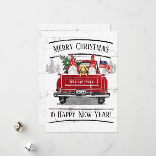 Cartes Pour Fêtes Annuelles Vintage Camion Rouge Gnome Chien Patriotique Noël