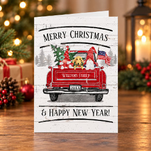 Cartes Pour Fêtes Annuelles Vintage Camion Rouge Gnome Couple Chien Patriotiqu