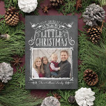 Cartes Pour Fêtes Annuelles Vintage Chalkboard Merry Little Christmas Card<br><div class="desc">Ce carte photo vintage de style tableau noir comprend l'expression "se faire un joyeux petit Noël" en lettres de style et accents dessinés à la main. Customisez-le avec votre photo de famille et vos noms !</div>