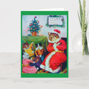 Cartes Pour Fêtes Annuelles Vintage Chat Noël, Louis Wain