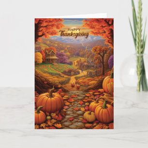 Cartes Pour Fêtes Annuelles Vintage Chemin de Citrouille d'automne Thanksgivin