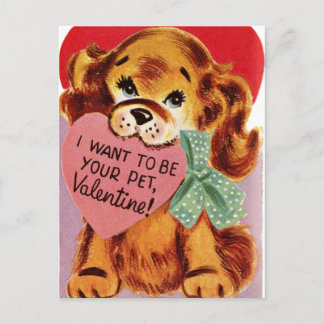 Cartes Pour Fêtes Annuelles Vintage Chien tient le coeur Valentine