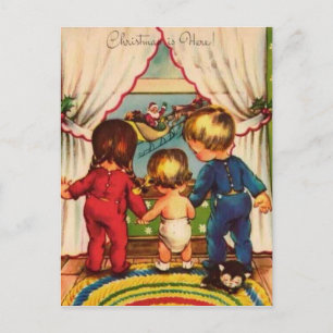 Cartes Pour Fêtes Annuelles Vintage Children Watching Santa