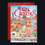 Cartes Pour Fêtes Annuelles Vintage Christmas<br><div class="desc">Merry Christmas and a cute illustration of a town is featured on the front of these holiday cards and your personalized greeting on the back. *ADD a photo on the back,  too. Select Matte for heaviest paper and high definition for best print quality.</div>