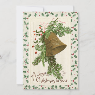 Cartes Pour Fêtes Annuelles Vintage Christmas Bell À feuillage persistant Joyf
