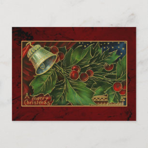 Cartes Pour Fêtes Annuelles Vintage Christmas Bell et Holly
