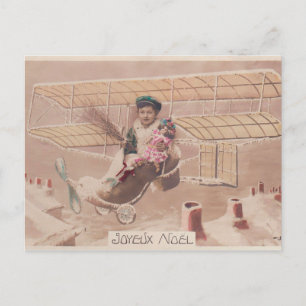 Cartes Pour Fêtes Annuelles Vintage Christmas Boy Flying Airship Imaginaire