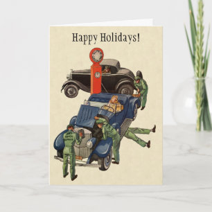 Cartes Pour Fêtes Annuelles Vintage Christmas Business, Auto Car Station d'ess
