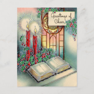 Cartes Pour Fêtes Annuelles Vintage Christmas candle and Bible postcard
