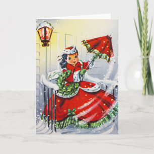Cartes Pour Fêtes Annuelles Vintage Christmas Card with Young Girl
