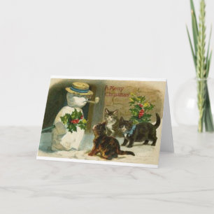 Cartes Pour Fêtes Annuelles Vintage Christmas Cats et Snowman Greeting Card