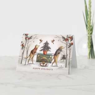 Cartes Pour Fêtes Annuelles Vintage Christmas Chien Scène de vacances plié Car