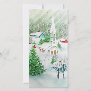 Cartes Pour Fêtes Annuelles Vintage Christmas Church scène d'hiver