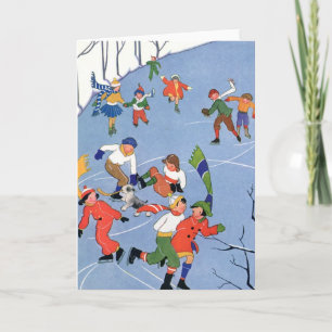 Cartes Pour Fêtes Annuelles Vintage Christmas, Enfants Patinage sur glace sur 
