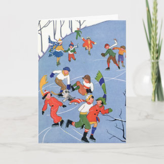 Cartes Pour Fêtes Annuelles Vintage Christmas, Enfants Patinage sur glace sur