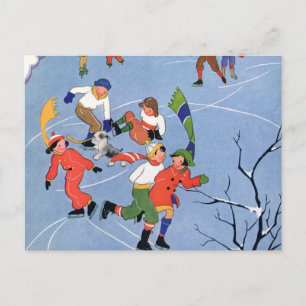 Cartes Pour Fêtes Annuelles Vintage Christmas, Enfants Patinage sur glace sur 