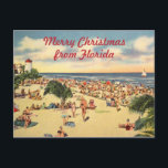 Cartes Pour Fêtes Annuelles Vintage Christmas Florida Beach Salutation<br><div class="desc">Scène de plage vintage Floride avec texte personnalisé : Joyeux Noël de Floride ou modifier aux mots de votre choix. Illustration ancienne de carte postale avec beaucoup de monde sur la plage,  palmiers,  phare et voilier,  voilà le décor d'un accueil de vacances à l'ancienne.</div>