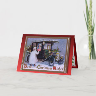 Cartes Pour Fêtes Annuelles Vintage Christmas Flowers for a girl in a car