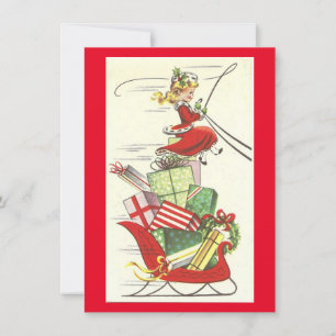 Cartes Pour Fêtes Annuelles Vintage Christmas Girl apporte des présents