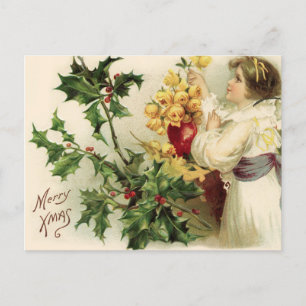 Cartes Pour Fêtes Annuelles Vintage Christmas Holly Berry et Rose