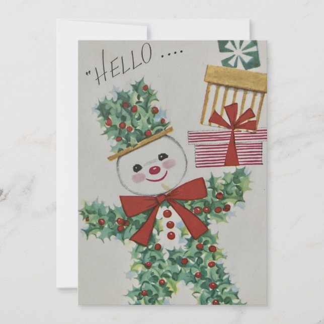 Cartes Pour Fêtes Annuelles Vintage Christmas Holly Snowman (Devant)