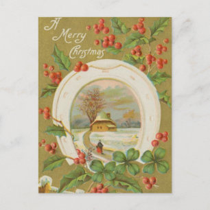Cartes Pour Fêtes Annuelles Vintage Christmas Horseshoe et Holly