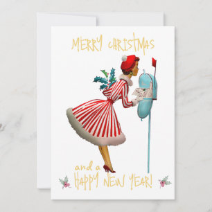 Cartes Pour Fêtes Annuelles Vintage Christmas lady Joyeux voeux de Noël