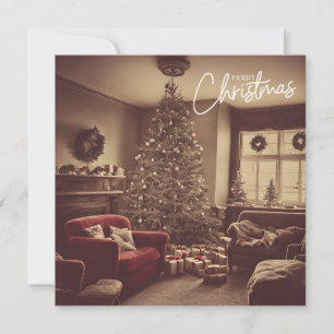 Cartes Pour Fêtes Annuelles Vintage Christmas Living Room Arbre avec cadeaux