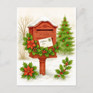 Cartes Pour Fêtes Annuelles Vintage Christmas Mailbox Cozy Watercolor Postcard