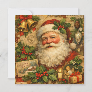 Cartes Pour Fêtes Annuelles Vintage Christmas Santa Claus Collage Illustration
