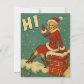Cartes Pour Fêtes Annuelles Vintage Christmas Santa Girl On Rooftop
