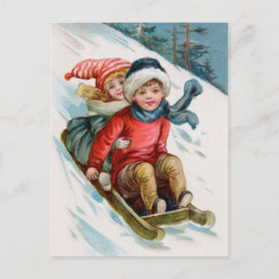 Cartes Pour Fêtes Annuelles Vintage Christmas Sledding Postcards