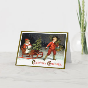 Cartes Pour Fêtes Annuelles Vintage Christmas Sleigh Ride
