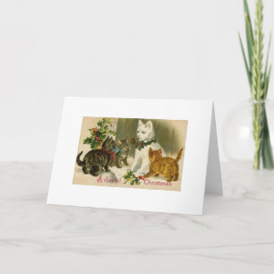 Cartes Pour Fêtes Annuelles Vintage Christmas Snow Cat Greeting Card