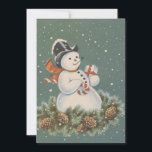 Cartes Pour Fêtes Annuelles Vintage Christmas Snowman<br><div class="desc">Mignonne Snowman De Noël Vintage Rétro Avec Cadeaux Sur La Carte De Vacances De Neige.</div>