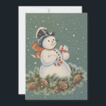 Cartes Pour Fêtes Annuelles Vintage Christmas Snowman<br><div class="desc">Mignonne Snowman De Noël Vintage Rétro Avec Cadeaux Sur La Carte De Vacances De Neige.</div>