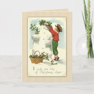 Cartes Pour Fêtes Annuelles Vintage Christmas Snowman and Boy